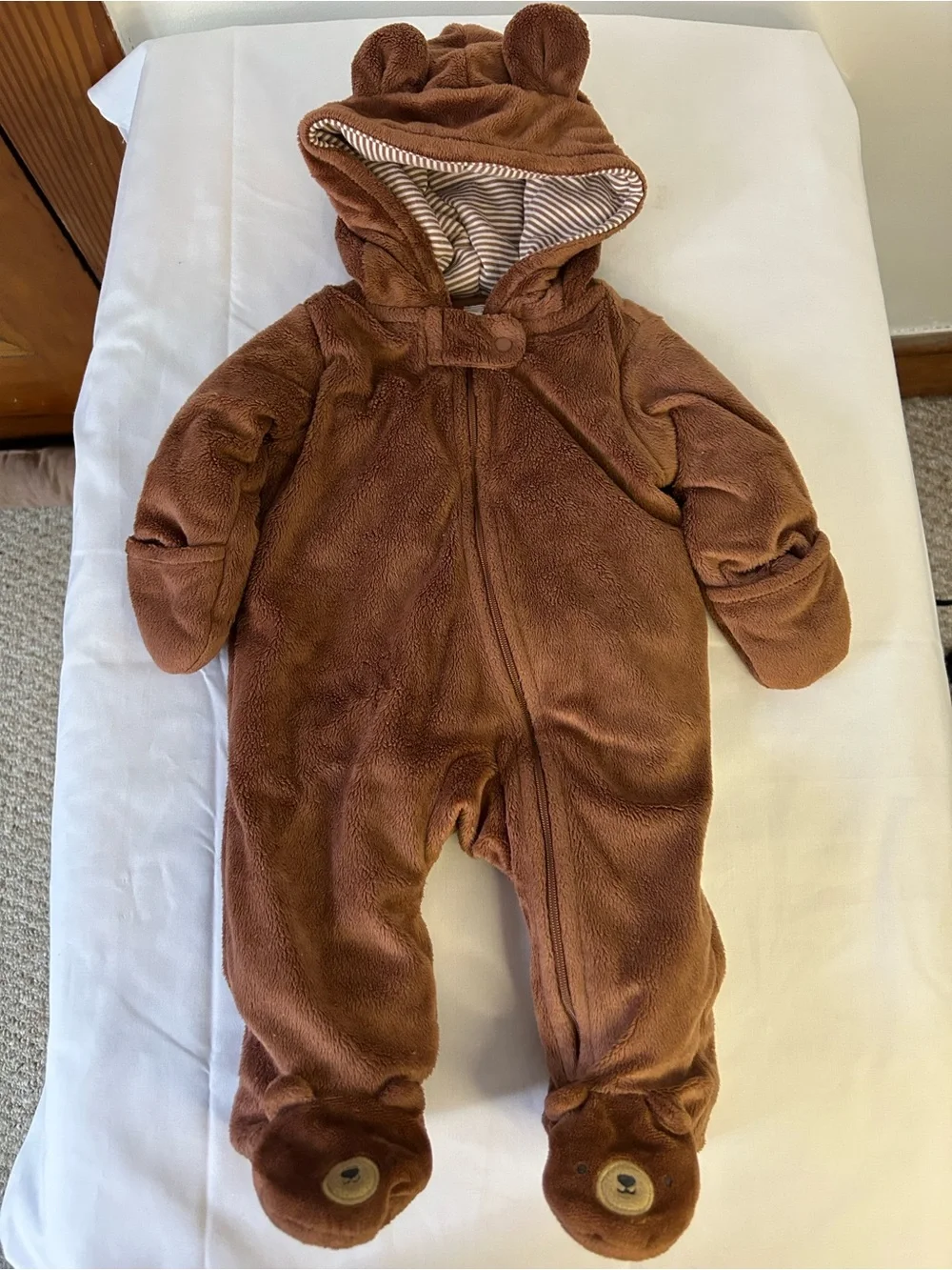 Carter's Brown Fleece Bear Hooded Footed One-Piece